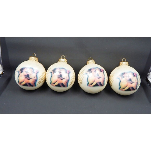 Krebs Gold Glass Ball Ornaments Angels Cherubs Musical Notes 2.5" Set of 4 - Picture 1 of 9
